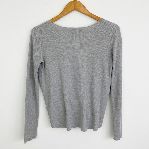 Urban Outfitters Project Social Gray Waffle Faux Wrap Long Sleeve Top Size Small - Picture 7 of 14